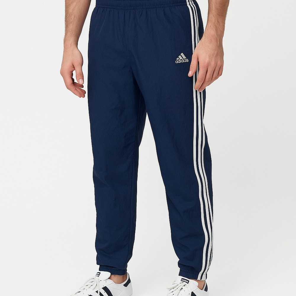 Adidas Y2K Nylon Track Pants Size L Navy 3 Stripe Retro Gorpcore Streetwear Vibe